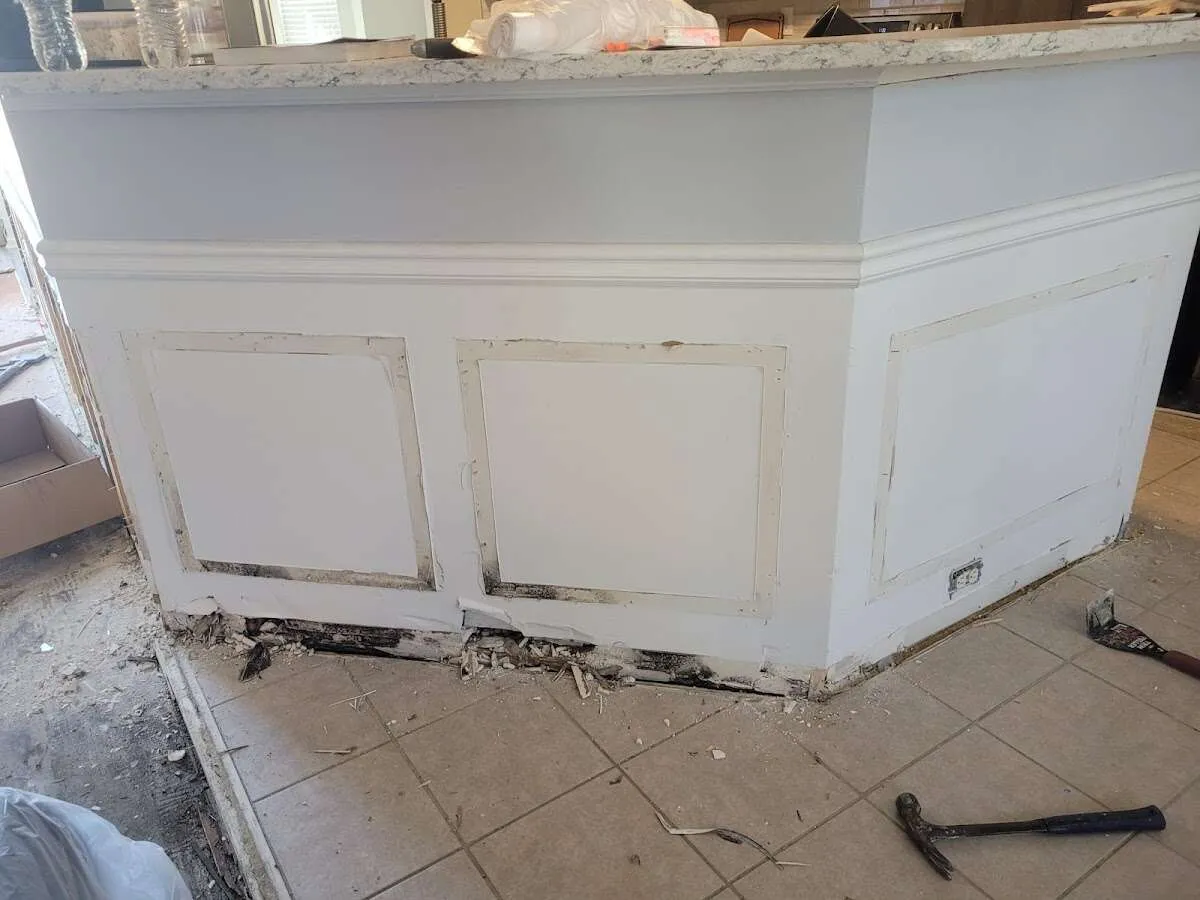Water damage and mold on kitchen during Storm Damage Restoration in Crete